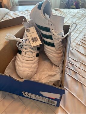 adidas White Athletic Shoes with Green Stripes